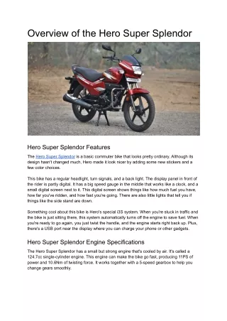 Hero Super Splendor Features