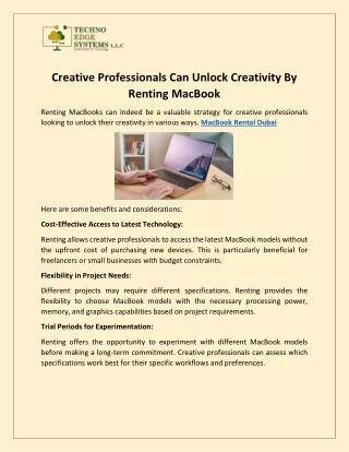 Creative Professionals Can Unlock Creativity By Renting MacBook