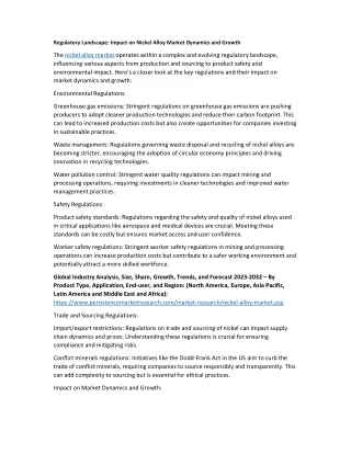 Regulatory Landscape: Impact on Nickel Alloy Market Dynamics and Growth