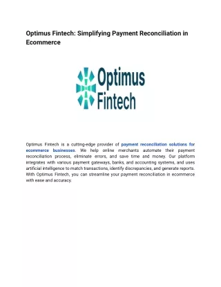 Optimus Fintech: Simplifying Payment Reconciliation in Ecommerce