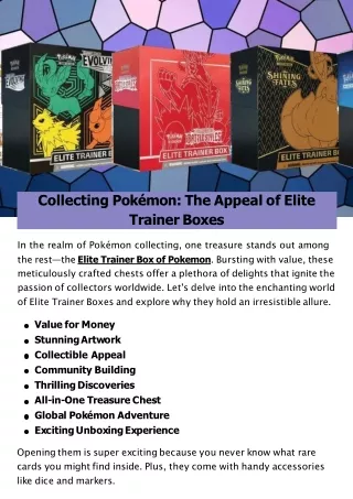 Collecting Pokémon: The Appeal of Elite Trainer Boxes
