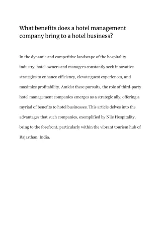 What benefits does a hotel management company bring to a hotel business