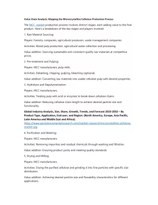 Value Chain Analysis: Mapping the Microcrystalline Cellulose Production Process