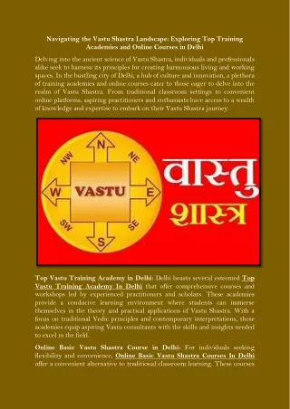 Navigating the Vastu Shastra Landscape Exploring Top Training Academies and Online Courses in Delhi