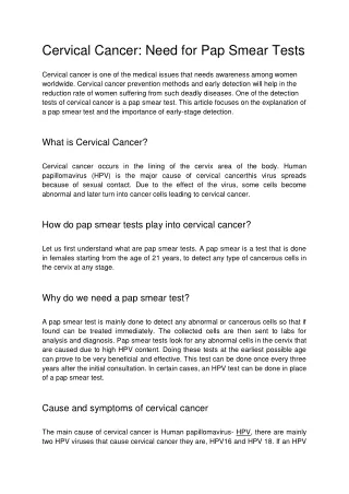 Cervical Cancer_ Need for Pap Smear Tests