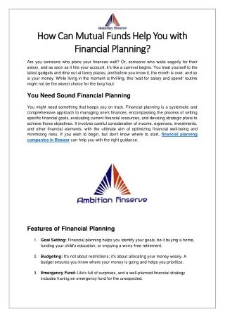 How Can Mutual Funds Help You With Financial Planning