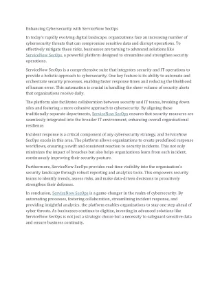 Enhancing Cybersecurity with ServiceNow SecOps