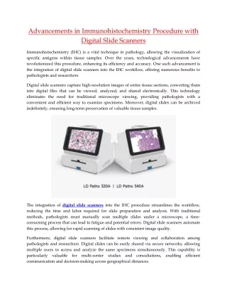 Advancements in Immunohistochemistry Procedure with Digital Slide Scanners