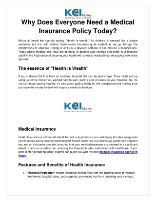 Why Does Everyone Need a Medical Insurance Policy Today