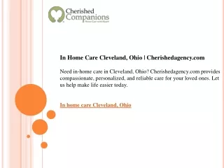 In Home Care Cleveland, Ohio  Cherishedagency.com