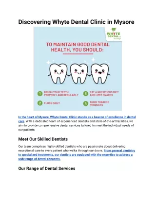 Discovering Whyte Dental Clinic in Mysore