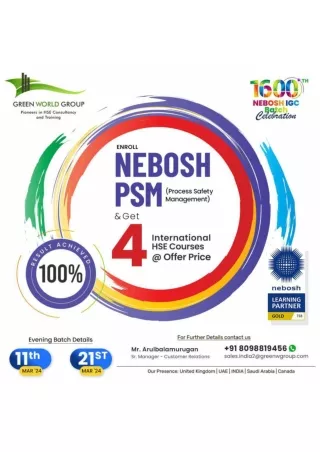 Cater to individuals at all levels- Nebosh PSM  Course  In Chennai