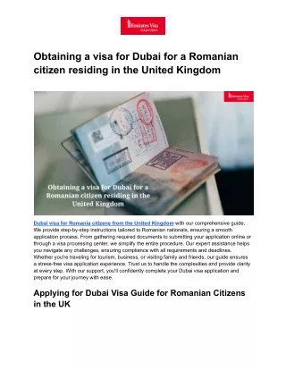 Obtaining a visa for Dubai for a Romanian citizen residing in the United Kingdom