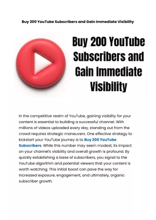 Buy 200 YouTube Subscribers and Gain Immediate Visibility