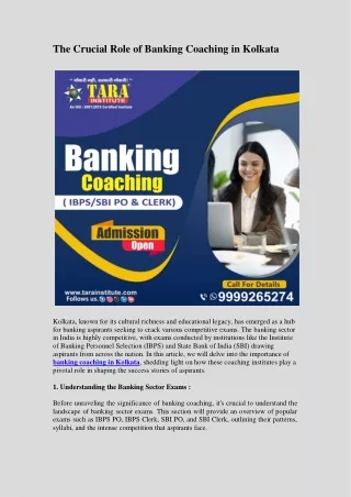 The Crucial Role of Banking Coaching in Kolkata