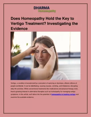 Does Homeopathy Hold the Key to Vertigo Treatment? Investigating the Evidence