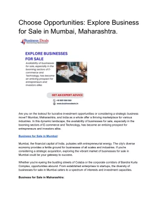 Choose Opportunities: Explore Business for Sale in Mumbai, Maharashtra.