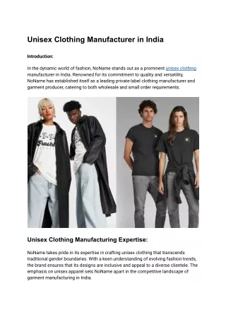 Unisex Clothing Manufacturer in India