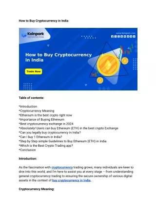 How to Buy Cryptocurrency in India