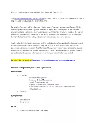Pharmacy Management System Market Size, Share and Forecast 2031