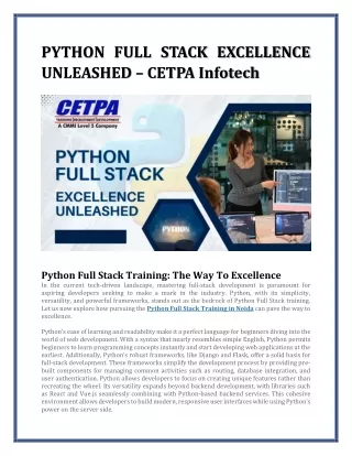 PYTHON FULL STACK EXCELLENCE UNLEASHED – CETPA Infotech