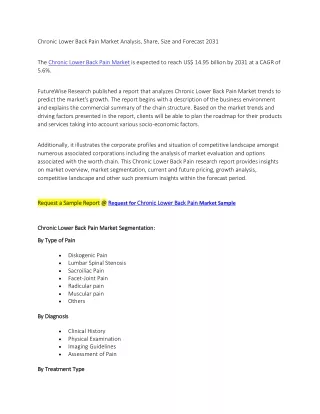Chronic Lower Back Pain Market Analysis, Share, Size and Forecast 2031