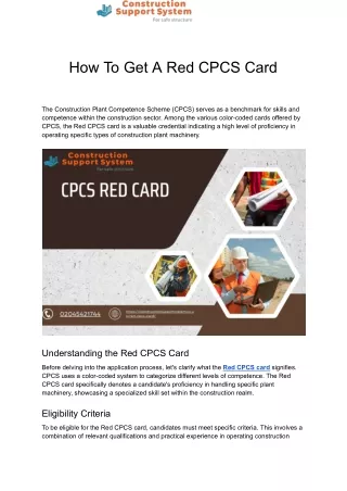 How To Get A Red CPCS Card