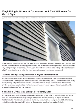 Timeless Elegance: The Enduring Style of Vinyl Siding in Ottawa