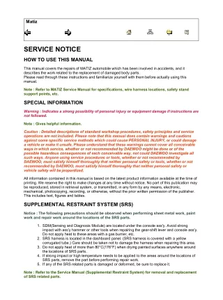 1998 Daewoo Matiz Service Repair Manual