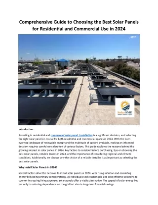 Comprehensive Guide to Choosing the Best Solar Panels for Residential and Commercial Use in 2024