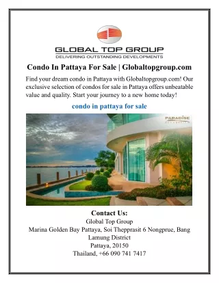 Condo In Pattaya For Sale | Globaltopgroup.com