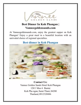 Best Dinner In Koh Phangan | Vanneegoldensands.com