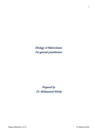 Etiology of Malocclusion for General Practitioners