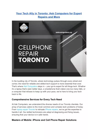 Ask Computers for Expert Repairs Toronto