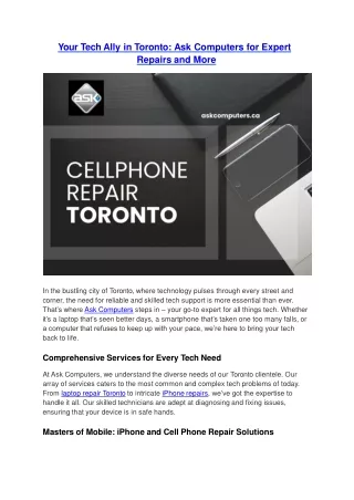 Ask Computers for Expert Repairs Toronto