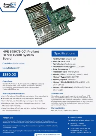 HPE 875073-001 Proliant DL380 Gen10 System Board