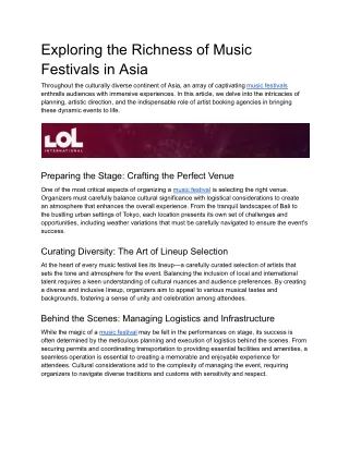 Exploring the Richness of Music Festivals in Asia