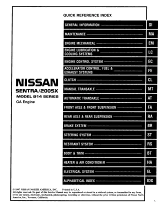 1998 Nissan Sentra GA Service Repair Manual