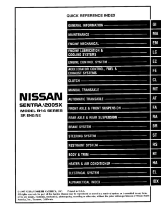 1998 Nissan Sentra SR Service Repair Manual