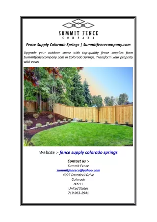 Fence Supply Colorado Springs  Summitfencecompany.com