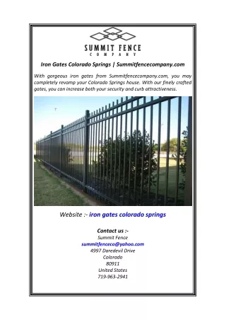 Iron Gates Colorado Springs  Summitfencecompany.com