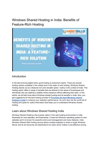 Windows Shared Hosting in India: Benefits of Feature-Rich Hosting