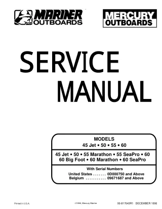 Mercury Mariner Outboard 45 Jet  50  55  60 Service Repair Manual