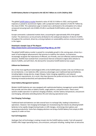 Forklift Battery Market Recent Developments, Research Analysis Forecast 2032