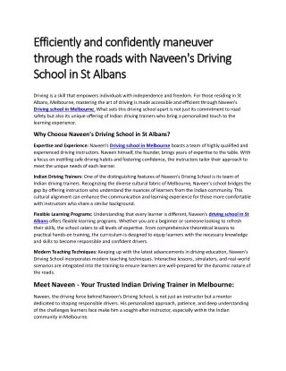 Efficiently and confidently maneuver through the roads with Naveen's Driving School in St Albans