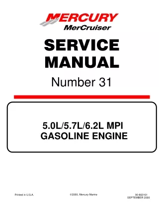 Mercury Mercruiser Gasoline Engines 5.0L MPI Alpha and Bravo Service Repair Manual -0M300000