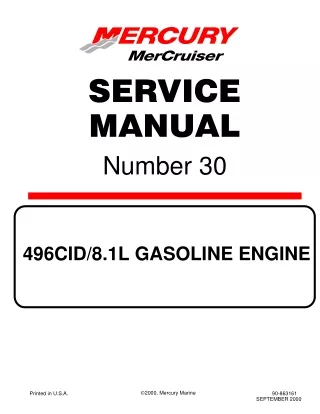 Mercury Mercruiser Gasoline Engines 8.1S Horizon Service Repair Manual– 0M000000 and UP