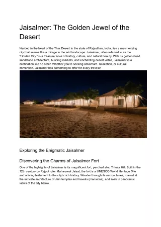 Jaisalmer: The Golden Jewel of the Desert