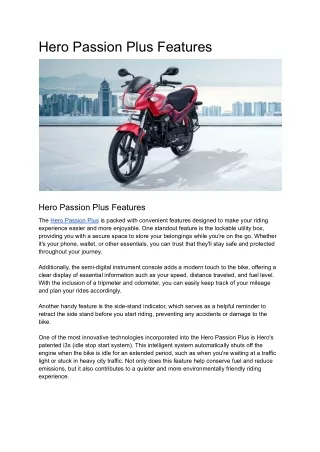 Hero Passion Plus Features