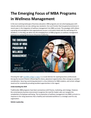 The Emerging Focus of MBA Programs in Wellness Management